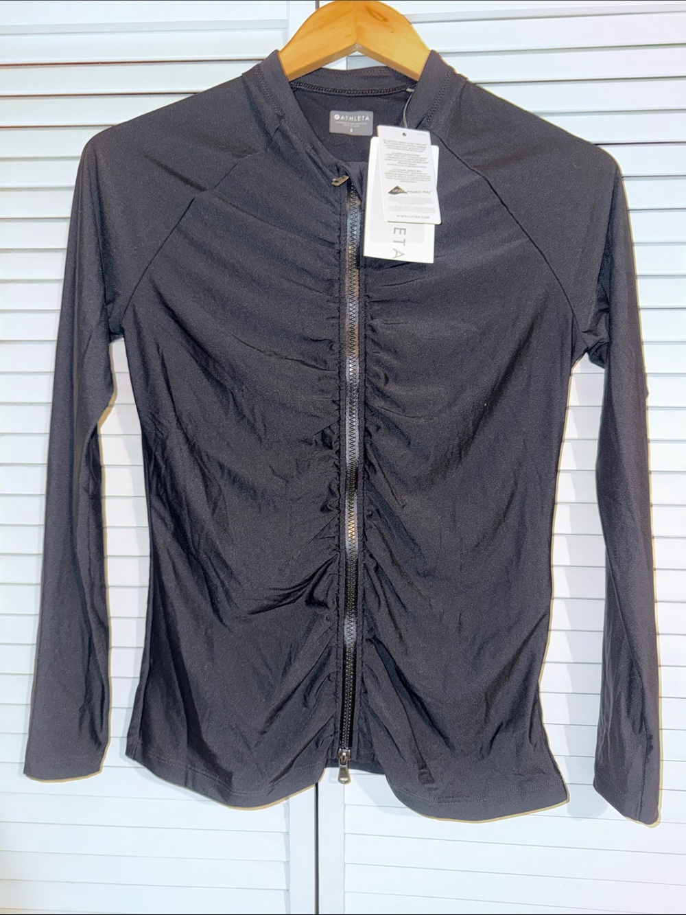 Athleta Black Ensenada Rashguard Ruched Zip-Up Long Sleeve - S